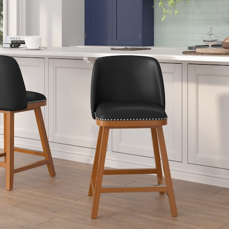 Flash Furniture 24" Black LeatherSoft Wooden Counter Stools, PK 2 CH-192162X000PU-24-BK-GG